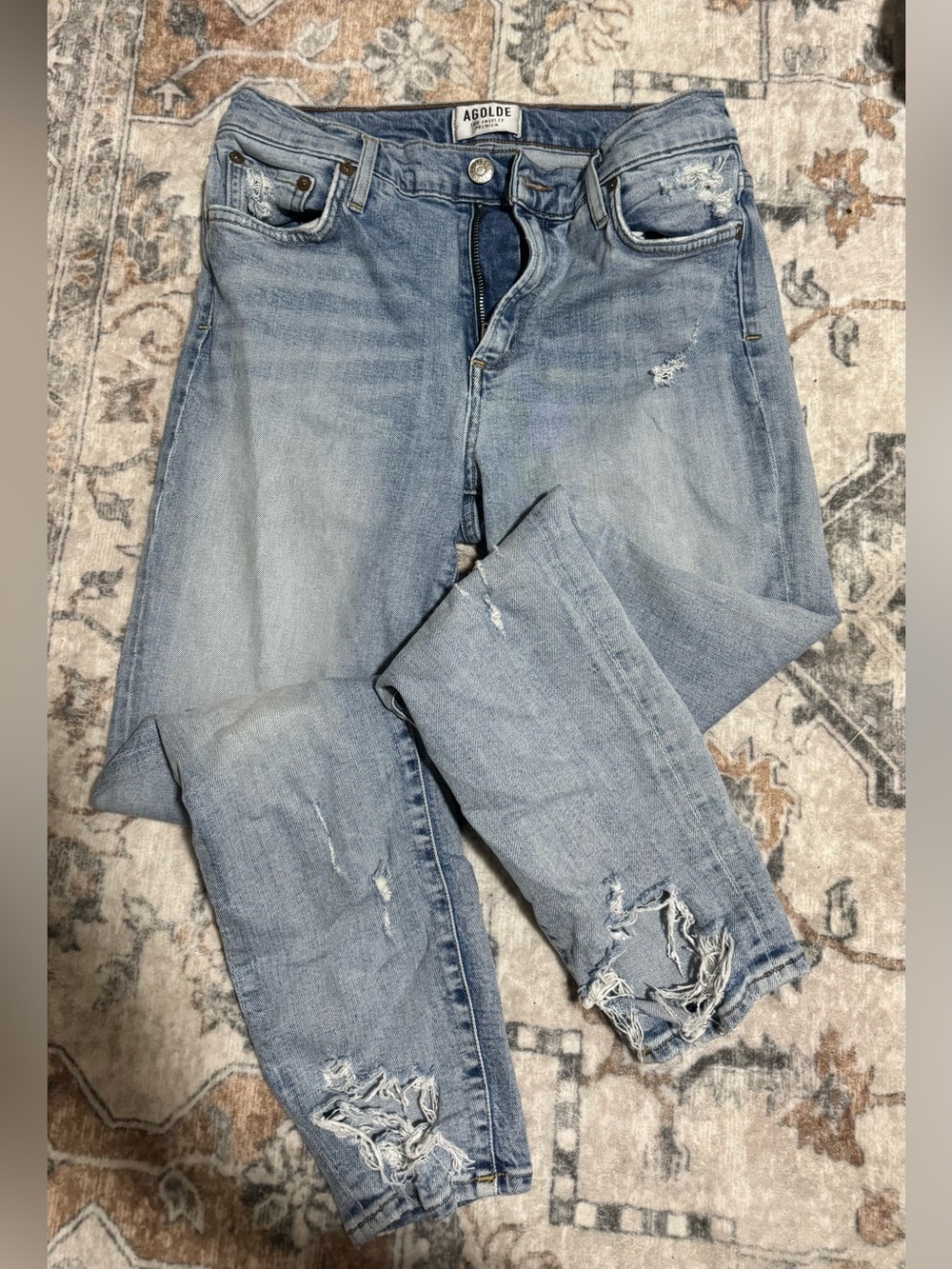 AGOLDE Sophie High Rise Distressed Skinny Jeans Size 28 Light Wash